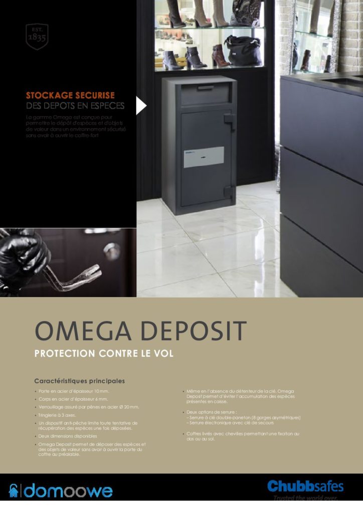 Documentation coffre-fort tirelire Chubbsafes Omega Deposit