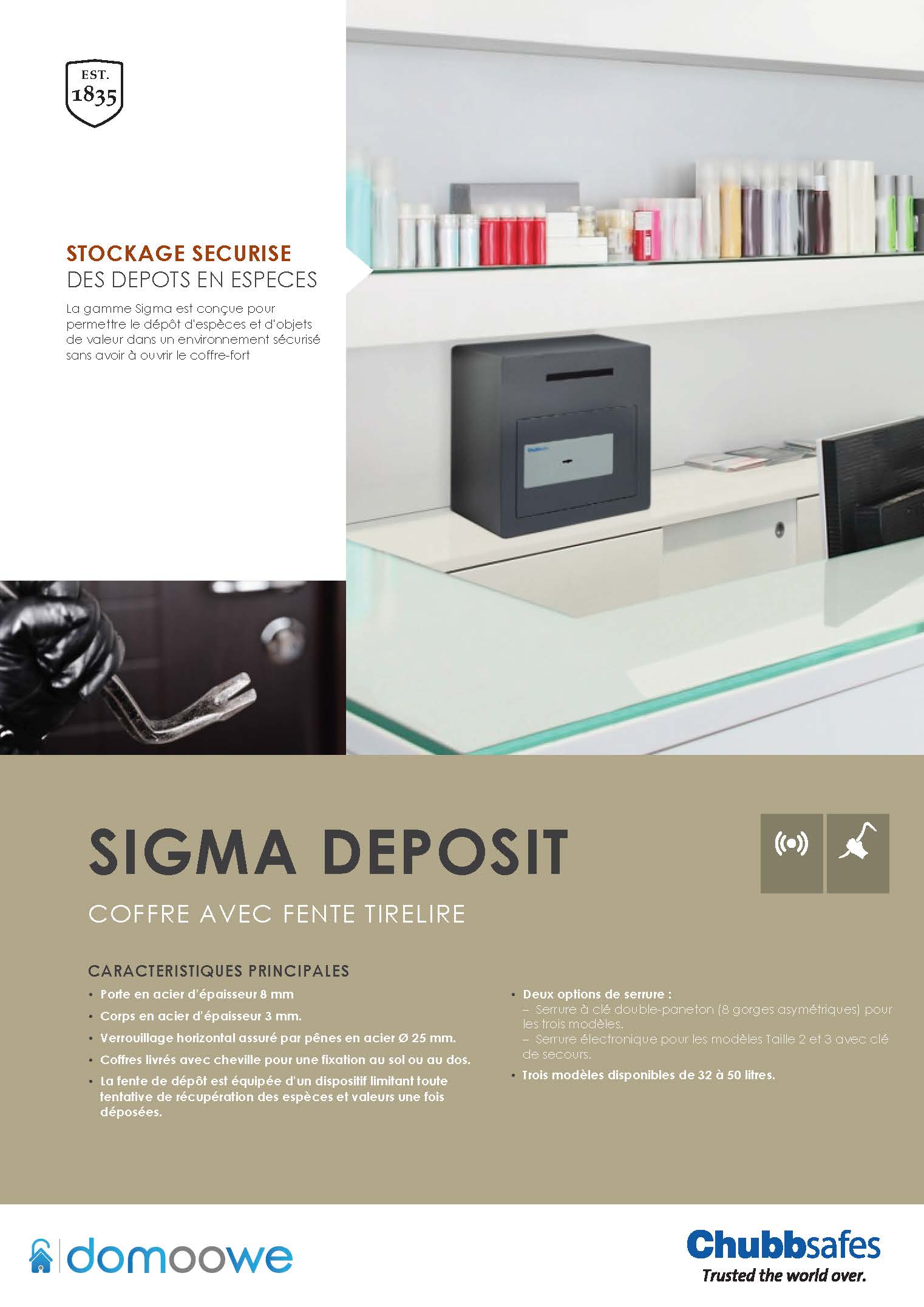 Documentation coffre-fort tirelire Chubbsafes Sigma Deposit