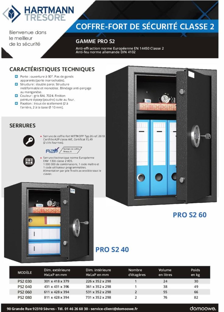 Documentation coffre de sécurité Hartmann Tresore PRO S2